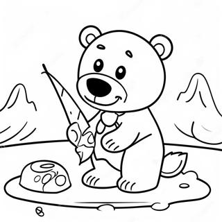 Page à colorier Mignon Ours Polaire Pêchant sur Glace | Page de coloriage Pêche sur glace