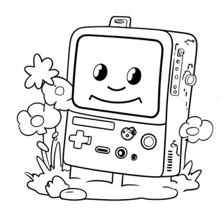 Page à colorier de BMO heureux avec des amis | Page de coloriage BMO