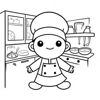 Page à colorier chef mignon dans la cuisine | Page de coloriage Cuisine