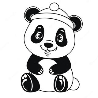 Page à colorier d'un panda de Noël mignon avec un chapeau de Père Noël | Page de coloriage Panda de Noël