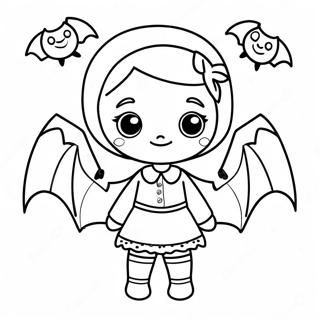 Page à colorier de la fille vampire mignonne avec des chauves-souris | Page de coloriage Fille Vampire