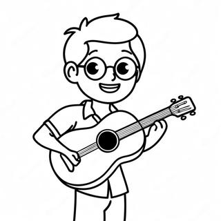 Page à colorier du garçon cool avec un ukulélé | Page de coloriage GarçonAvecUke