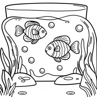Page à colorier de scène sous-marine de réservoir à poissons | Page de coloriage Aquarium