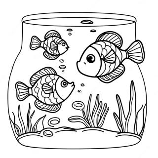 Page à colorier de poissons colorés nageant dans un réservoir à poissons | Page de coloriage Aquarium