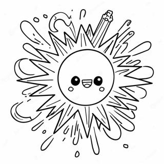 Page à colorier d'explosion de dessin animé colorée | Page de coloriage Explosion