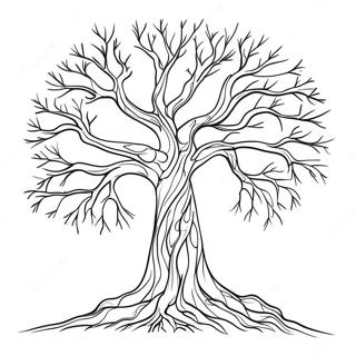 Page à colorier d'un arbre nu avec des branches tordues | Page de coloriage Arbre Nu