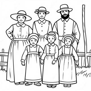 Page à colorier Famille Amish en tenue traditionnelle | Page de coloriage Amish