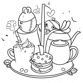 Page à colorier de la fête du thé fantaisiste | Page de coloriage Thé Party