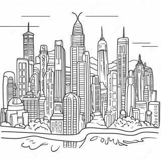 Page à colorier de paysage urbain futuriste | Page de coloriage Futuriste