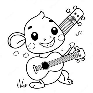 Page à colorier de ukulélé mignon en dessin animé | Page de coloriage Ukulélé