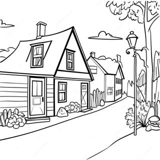 Page à colorier de village charmant du Vermont | Page de coloriage Vermont