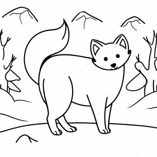Page à colorier de renard arctique dans la neige | Page de coloriage Toundra