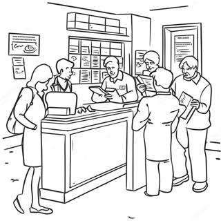 Page à colorier de scène animée de bureau de poste | Page de coloriage Bureau de Poste