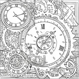 Page à colorier de rouages et horloge steampunk | Page de coloriage Steampunk