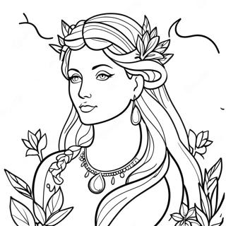 Page à colorier de déesse majestueuse dans la nature | Page de coloriage Belle Déesse