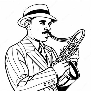 Page à colorier d'un musicien de jazz des années 1920 | Page de coloriage années 1920