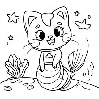 Page à colorier d'aventure sous-marine de chat sirène | Page de coloriage Chat Sirène