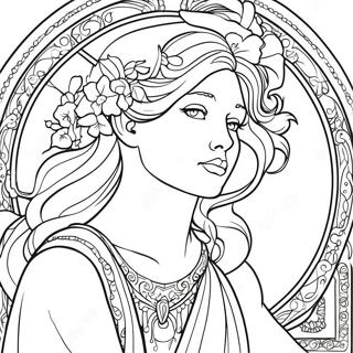 Page à colorier d'Alphonse Mucha | Page de coloriage Alphonse Mucha