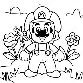 Page à colorier d'un jardin de fleurs Mario colorées | Page de coloriage Fleur Mario
