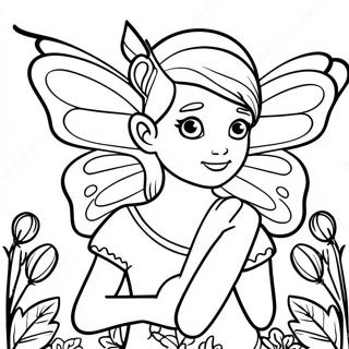 Fée Papillon dans un Jardin Magique à Colorier | Page de coloriage Fée Papillon