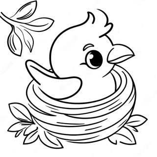 Page à colorier d'un adorable nid de bébé oiseau | Page de coloriage Oiseau Mignon