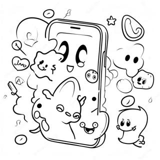 Page à colorier iPhone 12 mignon avec des personnages de dessin animé | Page de coloriage iPhone 12