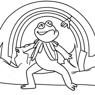 Page à colorier de Kermit chantant dans un arc-en-ciel | Page de coloriage Kermit