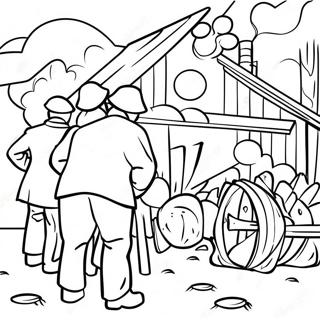 Page à colorier de scène historique de la Grande Dépression | Page de coloriage Grande Dépression
