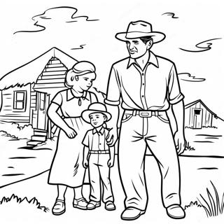 Page à colorier de famille Dust Bowl | Page de coloriage Grande Dépression
