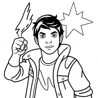 Page à colorier Percy Jackson avec Éclair | Page de coloriage Percy Jackson