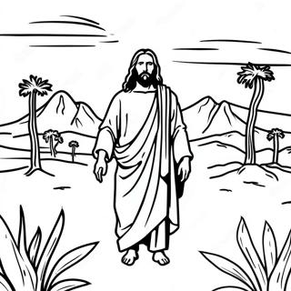 Page à Colorier de Jésus dans le Désert | Page de coloriage Tentations de Jésus