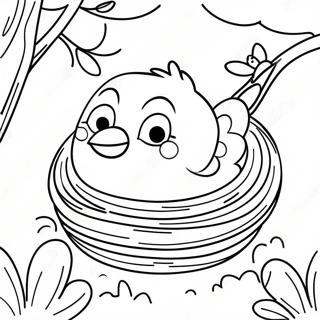 Page à colorier du nid d'oiseaux coloré du printemps | Page de coloriage Oiseau de printemps