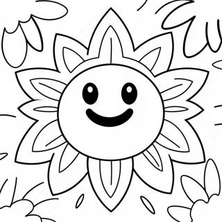 Page à colorier de la fleur avec un visage souriant | Page de coloriage Fleur Smiley