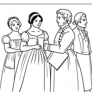 Page à colorier des personnages de Orgueil et Préjugés | Page de coloriage Jane Austen