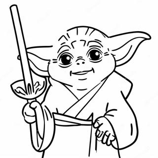 Page à colorier Yoda drôle avec un sabre laser | Page de coloriage Yoda
