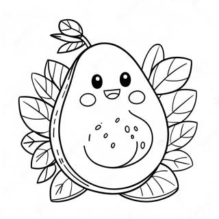 Page à colorier avocat mignon avec un visage souriant | Page de coloriage Avocat