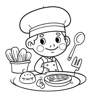 Page à colorier le chef mignon cuisinant | Page de coloriage Cuisine
