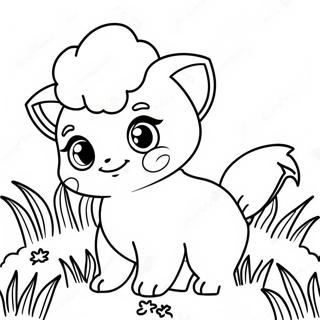 Page à colorier Vulpix mignon jouant dans l'herbe | Page de coloriage Vulpix