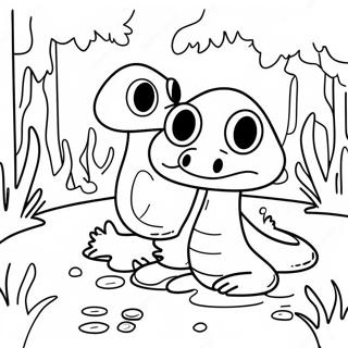 Page à colorier de créatures mystérieuses du marais | Page de coloriage Marais