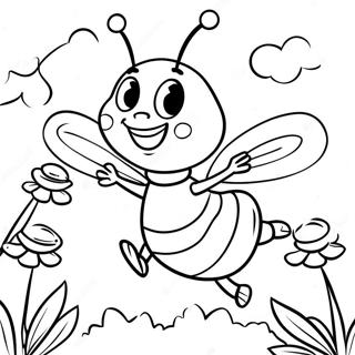 Page à colorier de Maya l'abeille volant dans le jardin | Page de coloriage Maya l'abeille