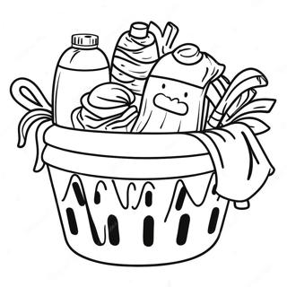Page à colorier de panier à linge débordant de vêtements | Page de coloriage Laverie