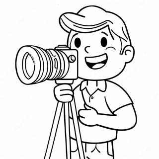 Page à colorier d'un caméraman excité avec une caméra | Page de coloriage Caméraman