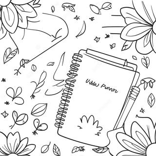 Page à colorier Planificateur mignon avec des fleurs | Page de coloriage Planificateur
