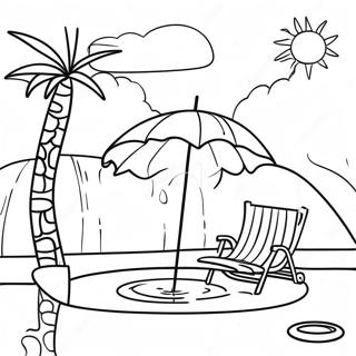 Page à colorier d'une journée ensoleillée à la piscine | Page de coloriage Piscine