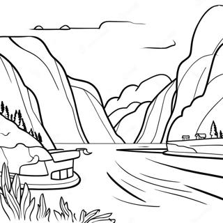 Page à colorier Fjord scénique de Norvège | Page de coloriage Norvège