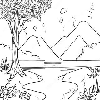Page à colorier Scène de nature en pointillisme | Page de coloriage Pointillisme