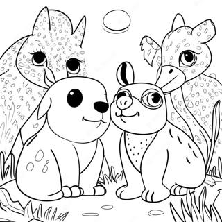 Page à colorier Amis animaux en pointillisme | Page de coloriage Pointillisme