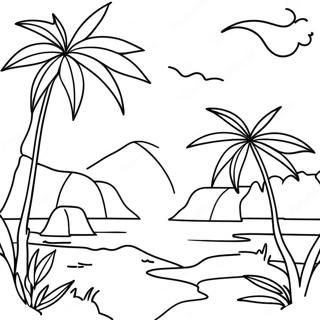 Page à colorier du Paysage Paradisiaque | Page de coloriage Paradis