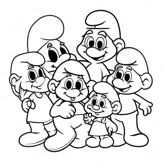 Page à colorier famille Schtroumpf heureuse | Page de coloriage Schtroumpfs