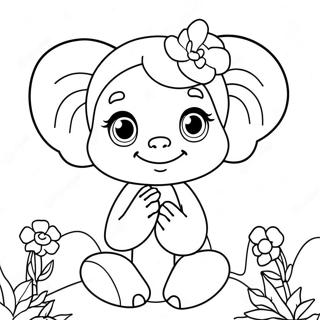 Page à colorier de mignonne Ella avec des fleurs | Page de coloriage Ella
